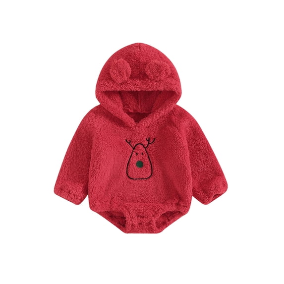 GXFC Infant Christmas Clothes for Girls Boys 6M 9M 12M 18M 24M Newborn Long Sleeve Hooded Reindeer Print Romper Bodysuit Christmas-themed Clothing for Baby