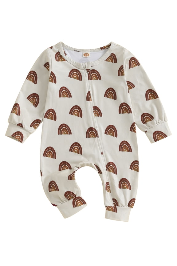 Infant Girls Boys Fall Jumpsuits Clothes 3M 6M 9M 12M 18M Newborn Long Sleeve Flower Stripes Rainbow Print Bodysuit Autumn Clothing for Baby