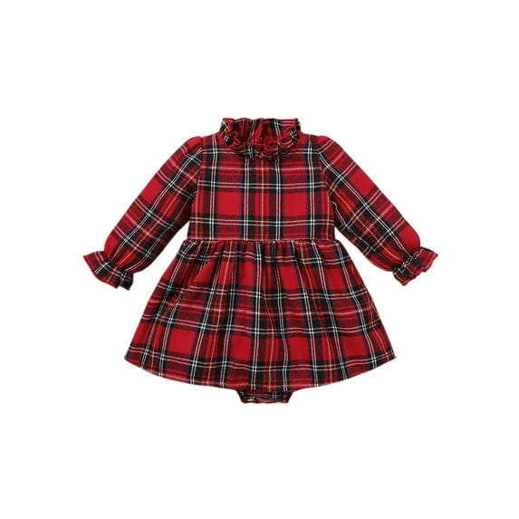 GXFC Infant Girls Fall A-line Dress Clothes 3M 6M 9M 12M 18M Baby Girls Long Sleeve Plaid Romper Dress Spring Autumn Clothing for Newborn Girls
