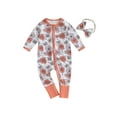 thumbnail image 1 of GXFC Infant Girls Halloween Onesie Clothes 6M 12M 18M 24M Newborn Girls Long Sleeve Zipper Floral Pumpkin Jumpsuits Bodysuit Babysuit with Headband Clothing for Baby Girls, 1 of 9