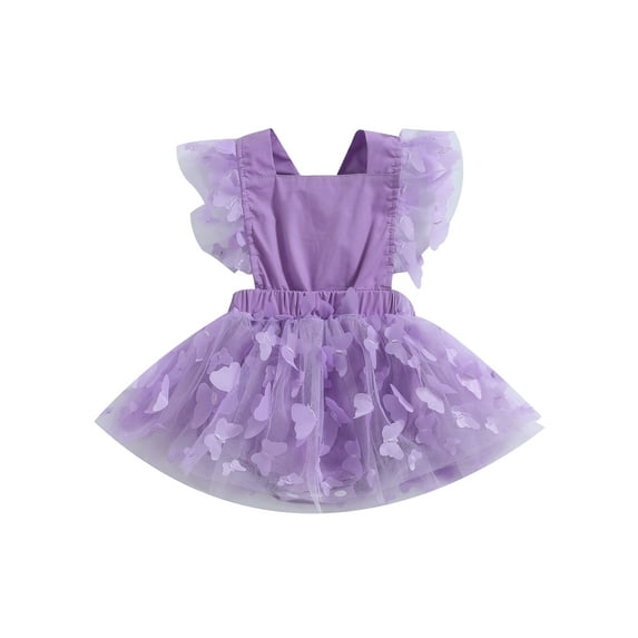 GXFC Infant Girls Summer Princess Dress 3M 6M 9M 12M Newborn Girls Fly Sleeve Butterfly Decor Rompers Dress Baby Girls Mesh Tulle A-line Dress
