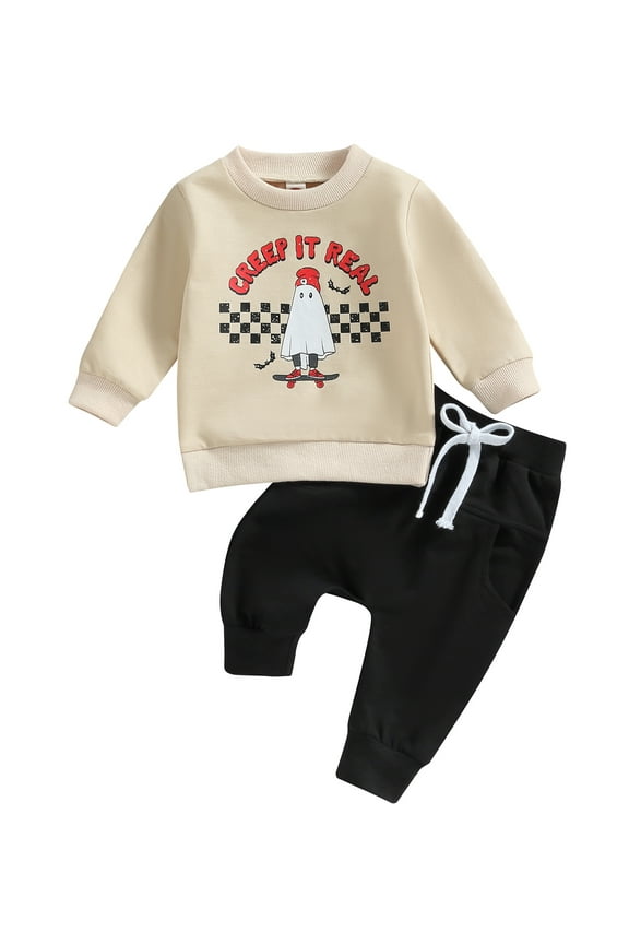 Kids Boy Halloween Outfits Clothes 6M 1T 2T 3T Toddler Baby Boy Long Sleeve Graphic Print Sweatshirt+Elastic Long Pants 2Pcs Halloween-themed Clothing Costume for Children Boy