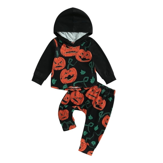 GXFC Kids Boy Halloween Outfits Costume 6M 1T 2T 3T Toddler Baby Boy Long Sleeve Pumpkin Print Hoodies +Elastic Long Pants 2Pcs Halloween-themed Clothing for Children Boy