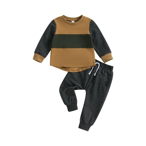 GXFC Kids Boys Fall Tracksuit Outfits Clothes 6M 1T 2T 3T 4T Toddler Boys Long Sleeve Contrast Color Sweatshirt and Elastic Waistband Long Pants 2 Piece Casual Autumn Clothing for Children Boys