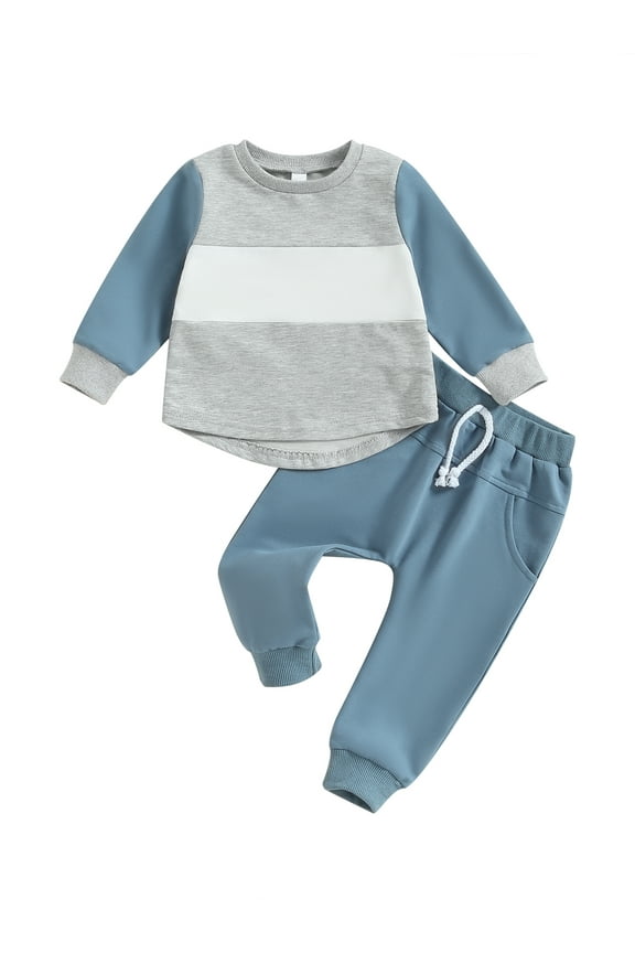 Kids Boys Fall Tracksuit Outfits Clothes 6M 1T 2T 3T 4T Toddler Boys Long Sleeve Contrast Color Sweatshirt and Elastic Waistband Long Pants 2 Piece Casual Autumn Clothing for Children Boys