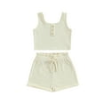 thumbnail image 1 of GXFC Kids Girls Fashion Solid Shorts Outfits Big Girls Sleeveless Button Cami Ribbed Crop Tops and Shorts Children Girls Summer Two Piece Set 8-14T, 1 of 9