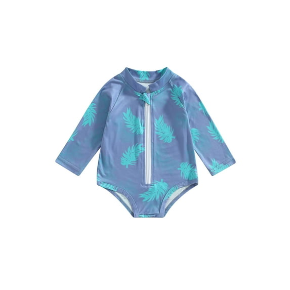 GXFC Kids Girls One Piece Swimsuits Litttle Girls Long Sleeve Zip-up Ruffle Graphic Print Romper Top Child Girls Rash Guards Beach Bathing Top1-6T
