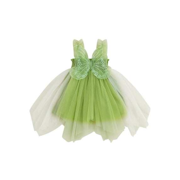 GXFC Kids Girls Summer Princess Dress 6M 1T 2T 3T 4T Toddler Girls Sleeveless Sling Butterfly Embroidery Tiered Dress with Wing Children Girls Summer Mesh Tulle A-line Dress