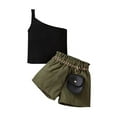 thumbnail image 1 of GXFC Kids Girls Summer Shorts Outfits Little Girls Sleeveless One-shoulder Vest Tops+Elastic Short Pants with Chained Set Casual Clothes 2Pcs 2-7T, 1 of 9