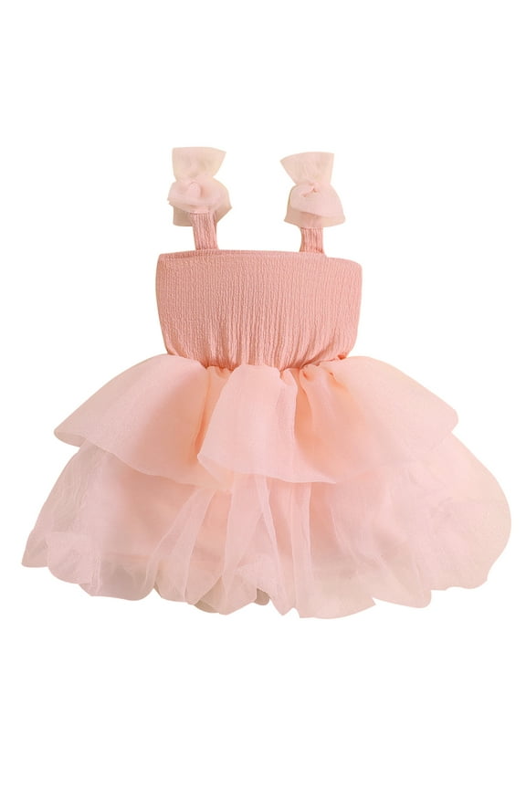 Kids Girls Summer Tulle Dress Little Girls Sleeveless Sling Patchwork Dress A-Lined Princess Dress 1-6T