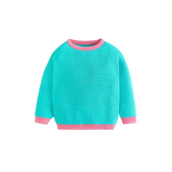 GXFC Kids Girls Sweaters 6M 1T 2T 3T 4T Girls Toddler Long Sleeve Contrast Color Knit Pullovers Tops Casual Fall Knitwear Clothes for Children Girls