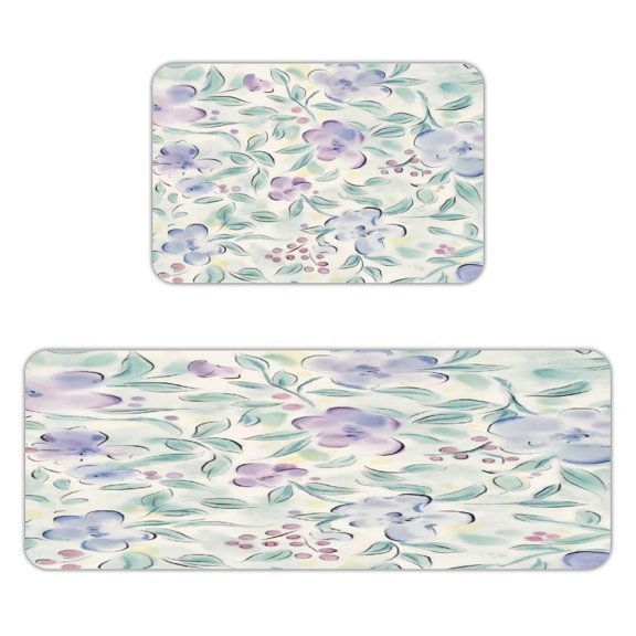 GXFC Lavender Line Floral Pattern Kitchen Mats for Floor, Sets of 2, Soft Washable, Clear Print, Non Skid Waterproof Kitchen Rug for Sink Floor Sink Laundry Bar Office Room Home Cooks