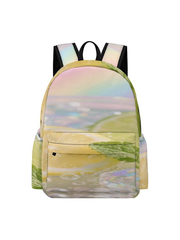 Lemon Lime Mint Bubble Pattern Printed Oxford Backpack, Large Capacity Laptop Backpack, Water Resistant, Travel Daypack for College Work Commuting Adults,