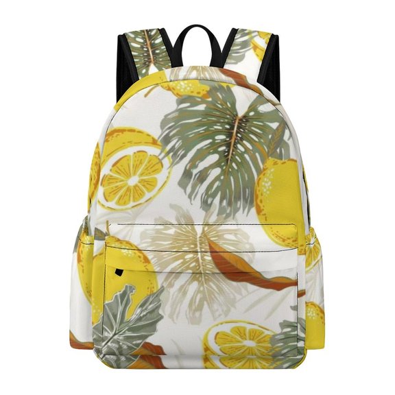 GXFC Lemon Tropical Leaf Pattern Printed Oxford Backpack, Large Capacity Laptop Backpack, Water Resistant, Travel Daypack for College Work Commuting Adults,