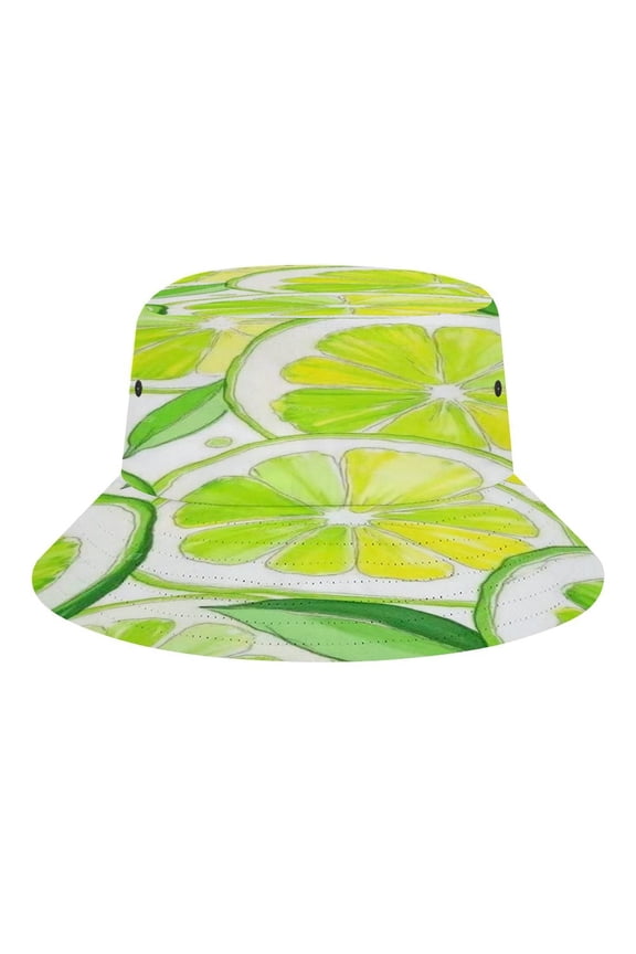 Line Art Lime Leaf Pattern Bucket Hat, Soft, Printed, Packable Fisherman Sun Hat for Beach Travel Hiking Vacation, Sun Hat for Women Men,