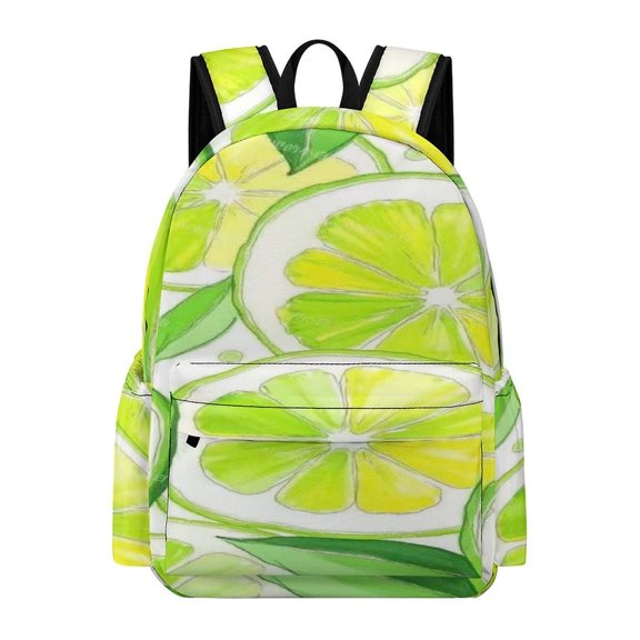 GXFC Line Art Lime Leaf Pattern Printed Oxford Backpack, Large Capacity Laptop Backpack, Water Resistant, Travel Daypack for College Work Commuting Adults,