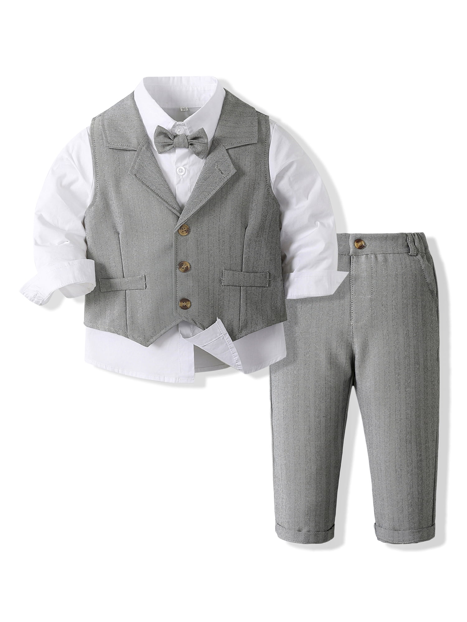 GXFC Little Boy Formal Gentleman Suits 1T 2T 3T 4T 5T 6T Kids Long Sleeve Shirt with Bowtie