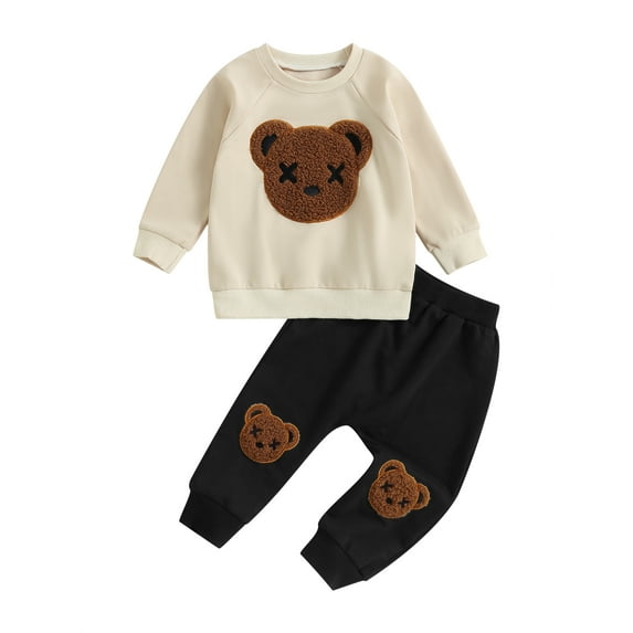 GXFC Little Boys Fall Cute Outfits Clothes 6M 1T 2T 3T 4T 5T Kids Boys Long Sleeve Bear Print Sweatshirt and Elastic Waistband Long Pants 2 Piece Casual Autumn Clothing for Children Boys