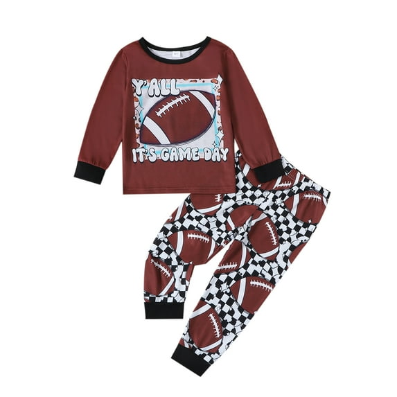 GXFC Little Boys Fall Outfits Set Clothes 3T 4T 5T 6T 7T Kids Boys Long Sleeve Rugby Print Sweatshirt and Elastic Waist Pants 2 Piece Casual Autumn Clothing for Children Boys