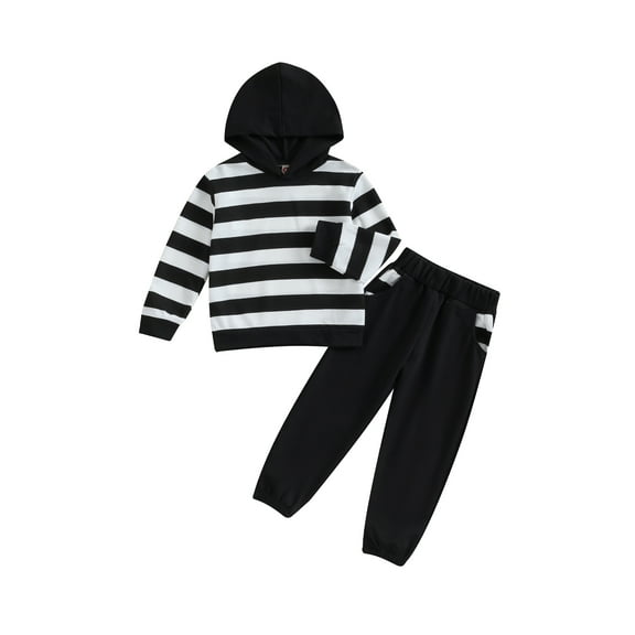 GXFC Little Boys Fall Tracksuit Outfits Set Clothes 1T 2T 3T 4T 5T 6T 7T 8T Kods Boys Long Sleeve Stripe Print Hoodie and Drawstring Sweatpants 2 Piece Casual Autumn Clothing for Children Boys