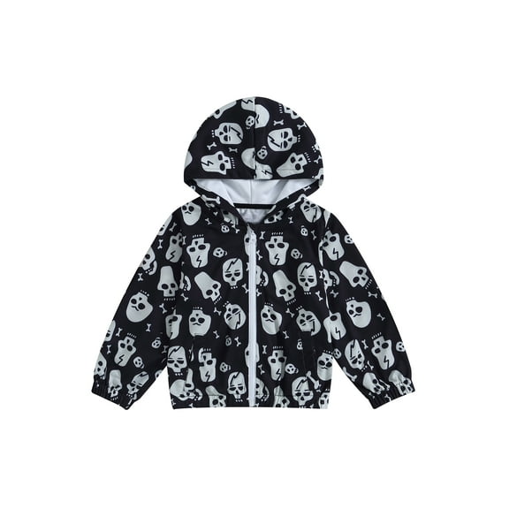 GXFC Little Boys Halloween Hoodies Jacket 2T 3T 4T 5T 6T Kids Boys Long Sleeve Hooded Skull Print Outerwear Halloween Fall Zip Up Sweatshirt for Children Boys