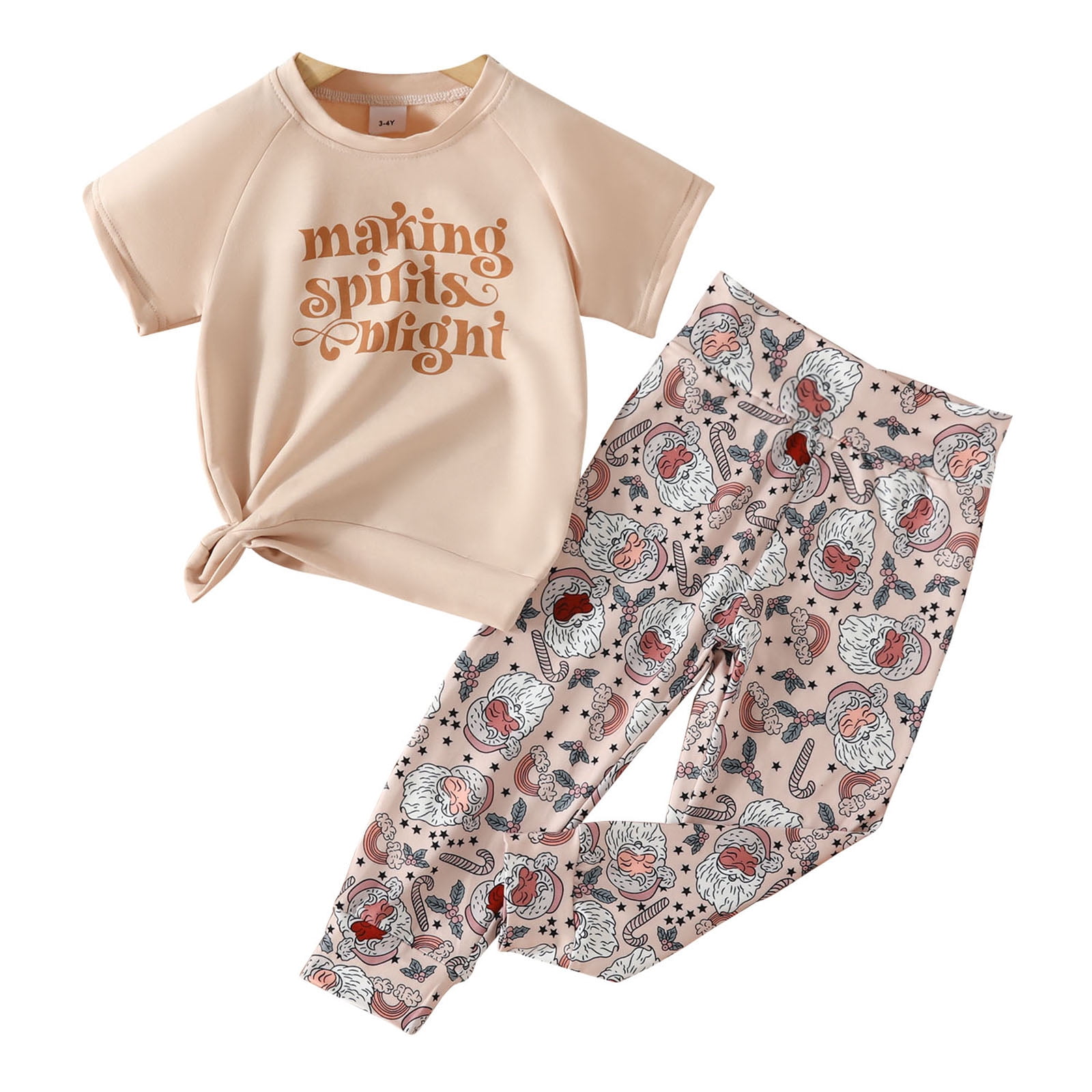 GXFC Little Girl Christmas Holiday Party Outfits Clothes 3T 4T 5T 6T 7T Kids Girls Long Sleeve Letters Print T-shirt+Santa Claus Pants 2Pcs Holiday-themed Clothing for Children Girl