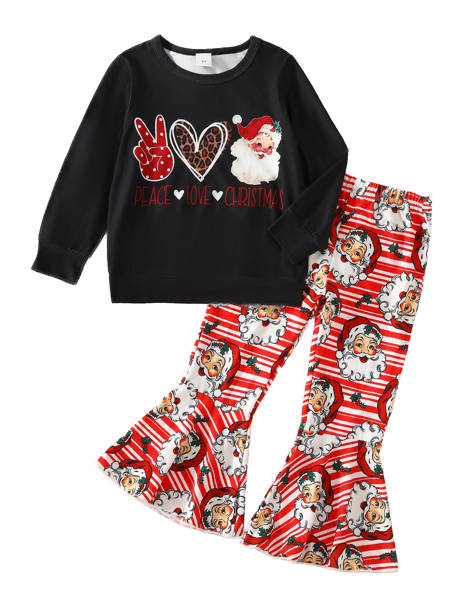 GXFC Little Girl Christmas Holiday Party Outfits Clothes 3T 4T 5T 6T 7T  Kids Girls Long Sleeve Santa Claus Print Sweatshirt+Flared Pants 2Pcs  Holiday-themed Clothing for Children Girl - Walmart.com, image size:1500x2000