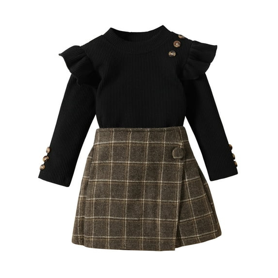 GXFC Little Girl Fall Outfits Set Clothes 1T 2T 3T 4T 5T 6T Kids Girl Long Sleeve Sweatshirt Tops and Plaid Pattern Skirt 2Pcs Casual Autumn Clothing for Children Girl