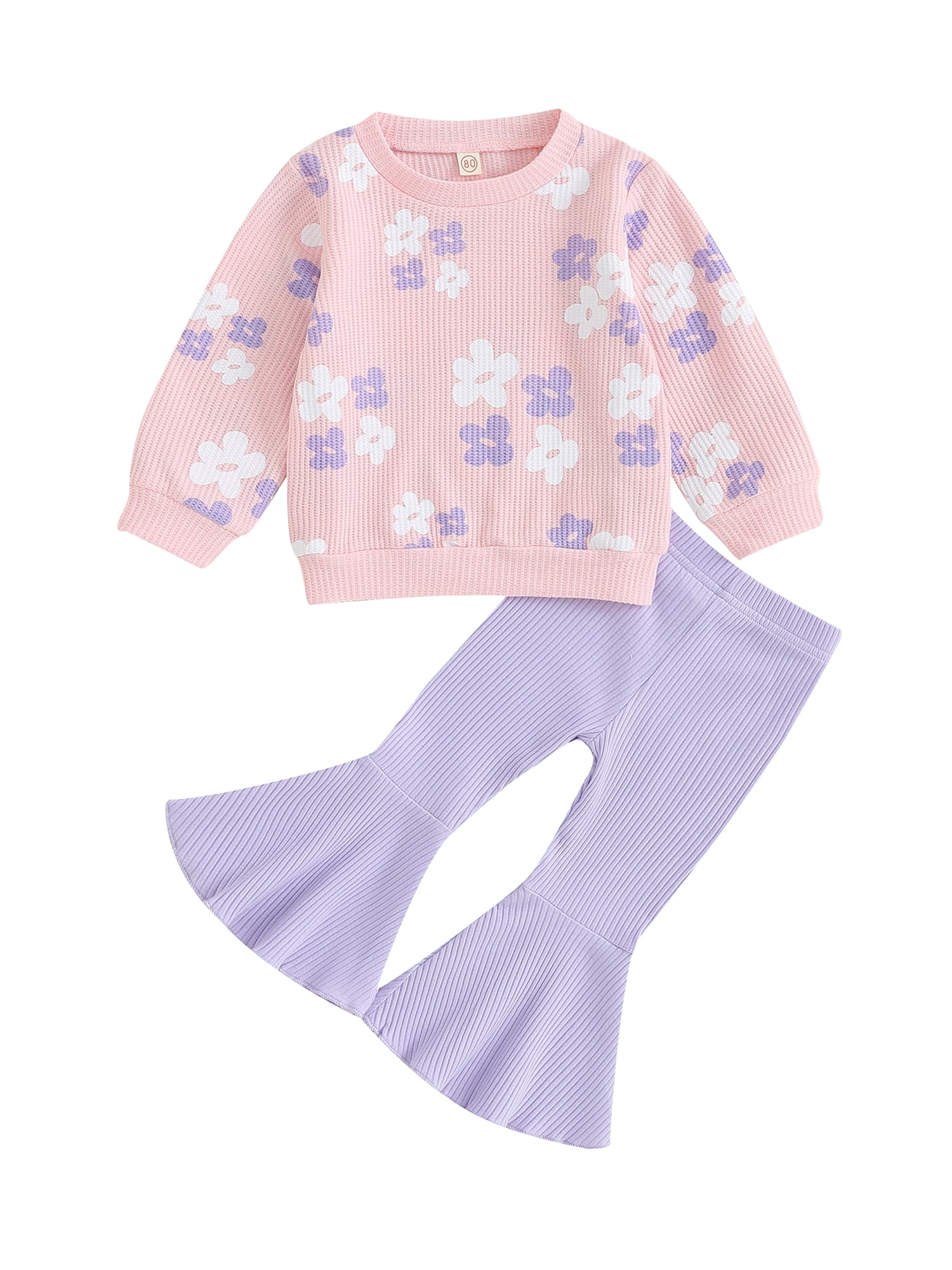 GXFC Little Girl Fall Outfits Set Clothes 6M 1T 2T 3T 4T 5T Kids Girl Long Sleeve Floral Sweatshirt Tops and Flare Pants 2Pcs Casual Autumn Clothing for Children Girl