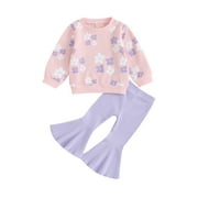 GXFC Little Girl Fall Outfits Set Clothes 6M 1T 2T 3T 4T 5T Kids Girl Long Sleeve Floral Sweatshirt Tops and Flare Pants 2Pcs Casual Autumn Clothing for Children Girl