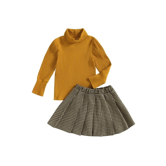 GXFC Little Girl Fall Skirt Outfits 3T 4T 5T 6T 7T Kids Girl Long Sleeve Ribbed Knit Turtleneck Sweater and Pleated Skirt Children Girl Autumn 2PCS Set,Spring Fall