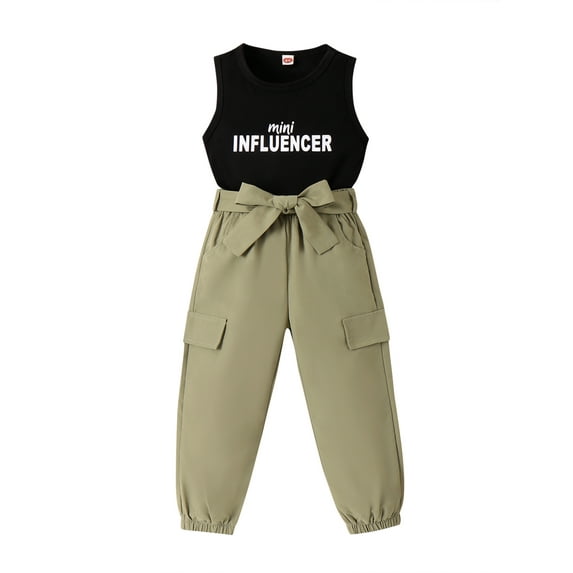 GXFC Little Girl Summer Outfits 3T 4T 5T 6T 7T Kids Girl Sleeveless Letter Tank Top and Bow Belt Pants Children Girl 2PCS Set,Summer Spring Fall