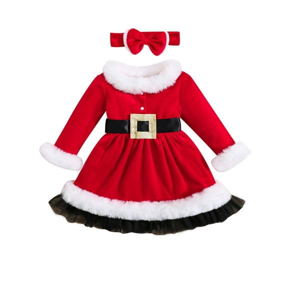 GXFC Little Girls Christmas Dress Clothes 6M 1T 2T 3T 4T 5T 6T Kids Girls Tulle Princess Dress with Headband Outfit 2-piece Christmas Holiday-themed Clothing for Children Girls