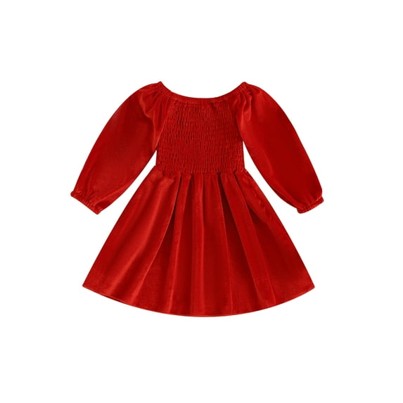 GXFC Little Girls Christmas Dress Clothes 6M 1T 2T 3T 4T 5T Kids Girls Long Sleeve Pleated A-line Dress Fall Christmas Holiday-themed Princess Dress Clothing Gifts for Children Girls