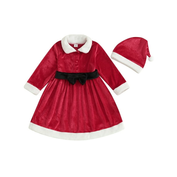 GXFC Little Girls Christmas Dress Clothes 6M 1T 2T 3T 4T 5T Kids Girls Tulle Princess Dress with Santa Hat Outfit 2-piece Christmas Holiday-themed Clothing Gifts for Children Girls