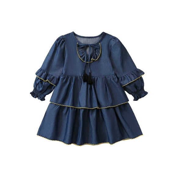 GXFC Little Girls Fall Dress Clothes 2T 3T 4T 5T 6T 7T Kids Girls Long Sleeve A-line Dress Spring Autumn Princess Dress Clothing for Children Girls