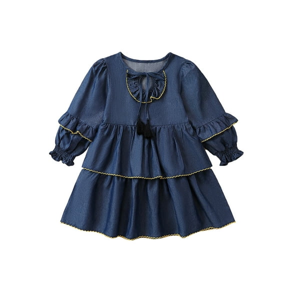 GXFC Little Girls Fall Dress Clothes 2T 3T 4T 5T 6T 7T Kids Girls Long Sleeve A-line Dress Spring Autumn Princess Dress Clothing for Children Girls