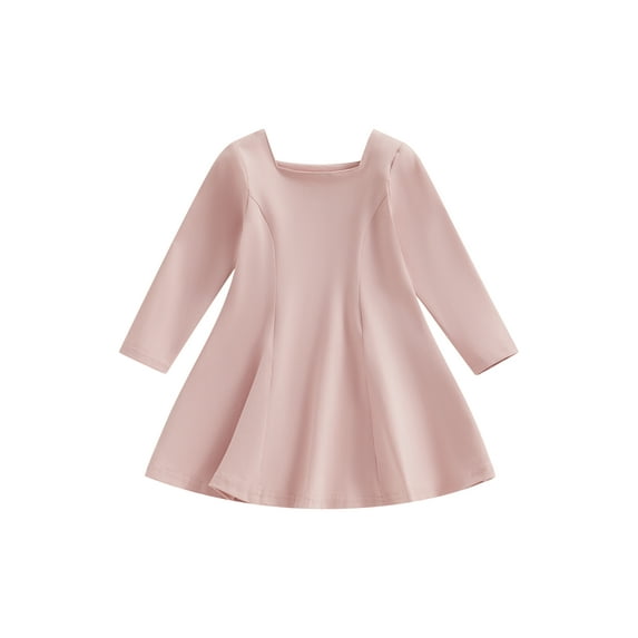 GXFC Little Girls Fall Dress Clothes 6M 1T 2T 3T 4T 5T 6T Kids Girls Long Sleeve Square Neck A-line Dress Spring Autumn Skater Dress Clothing for Children Girls