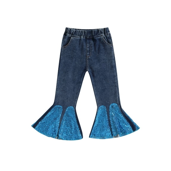 GXFC Little Girls Flared Jeans Pants 3T 4T 5T 6T 7T Kids Girl Casual Bell Bottoms Sequin Denim Pants Trousers for Children Girls，Spring Fall