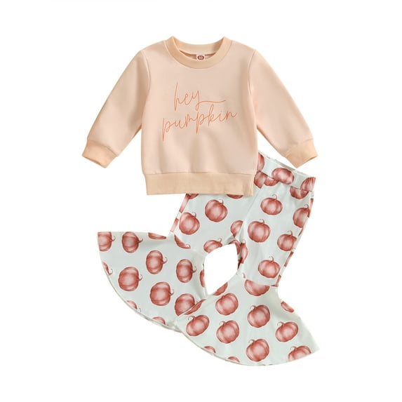 GXFC Little Girls Halloween Outfits Clothes 6M 1T 2T 3T 4T 5T Kids Girls Long Sleeve Letter Print Sweatshirt+Pumpkin Pattern Flare Pants 2Pcs Halloween-themed Clothing for Children Girls
