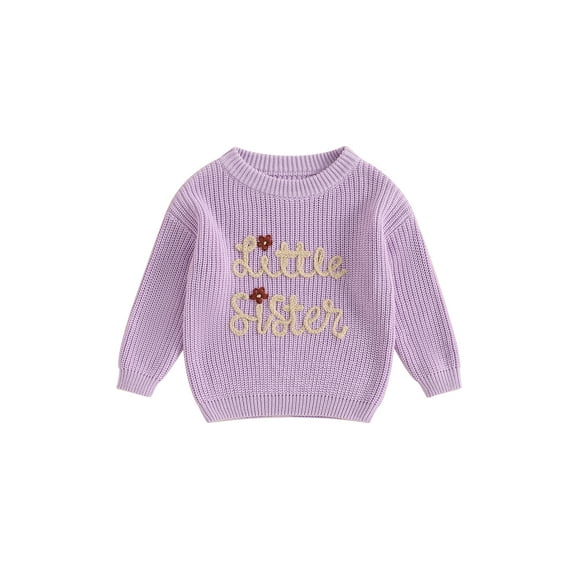 GXFC Little Girls Sister Matching Sweaters 0 3M 6M 9M 12M 18M Toddler Baby Long Sleeve Knitted Pullovers Letter Floral Embroidery Crew Neck Sweatshirt Cozy Comfy Warm Clothes for Spring Fall