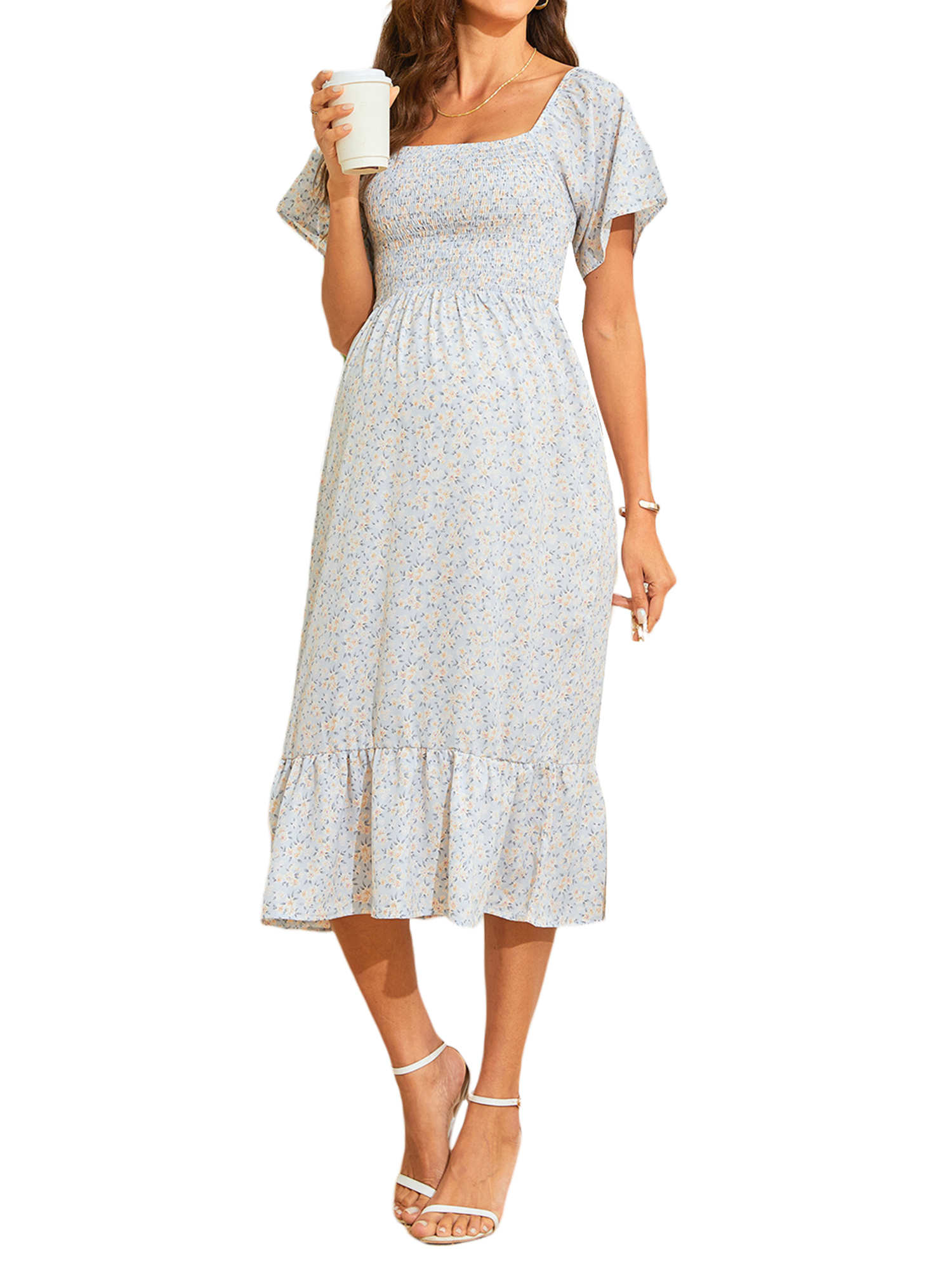 Casual V-Neck Short Sleeve Printed Maternity Dress main image 1