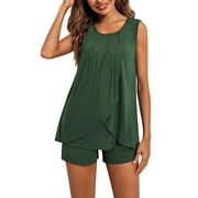 GXFC Maternity Nursing Pajama Set Clothes Lady Sleeveless Tank Tops+Shorts 2Pcs Loungewear Sleepwear Clothing for Pregnancy Breastfeeding
