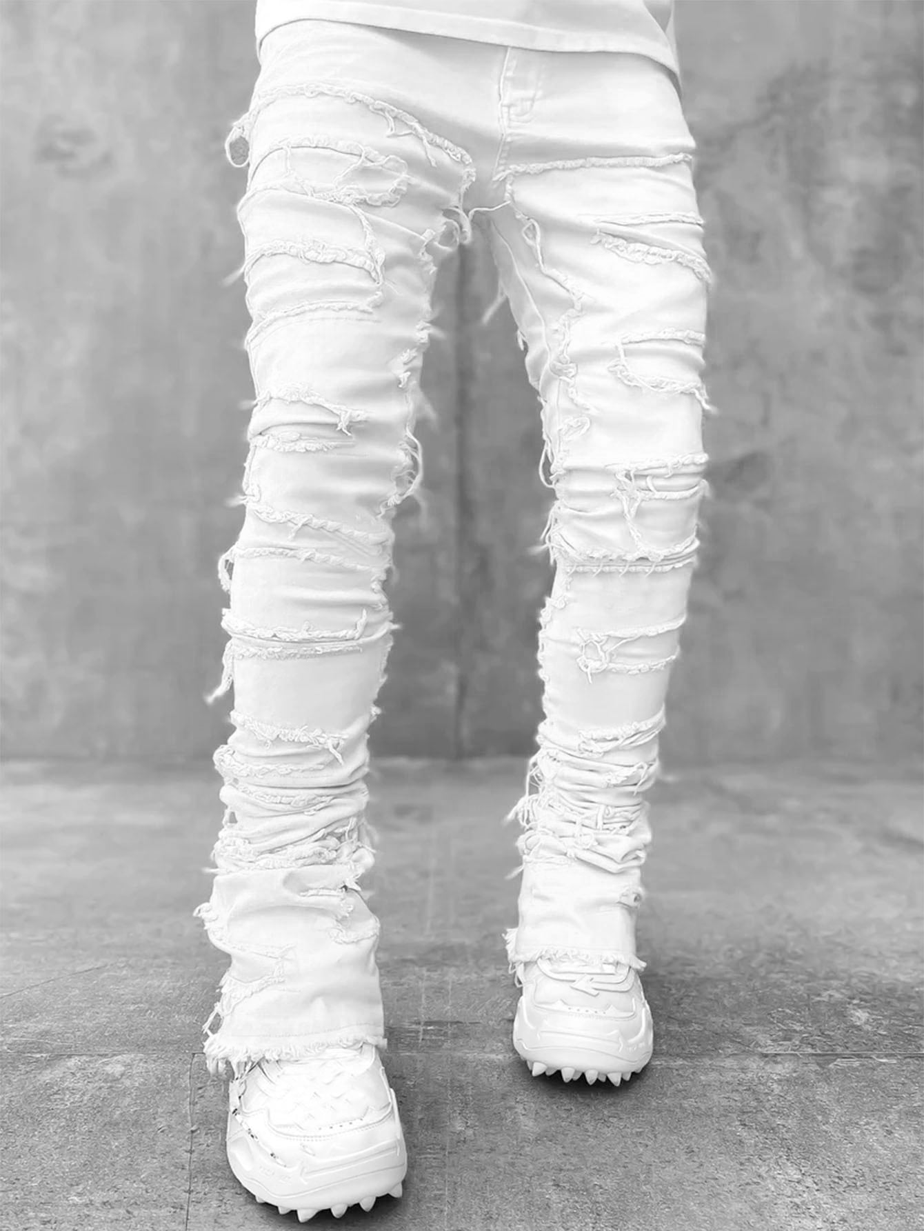 GXFC Men Ripped Jeans Regular Straight Denim Pants Streetwear Clothes ...