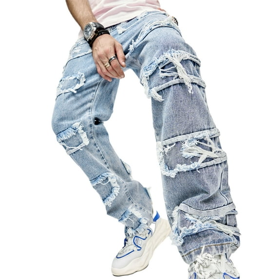 GXFC Men Ripped Jeans Vintage Regular Straight Denim Pants Streetwear Trousers for Men,Spring Fall