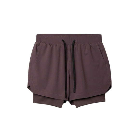 GXFC Men Sports Casual Shorts Double Layer Fake Two-Piece Solid Color Drawstring Elastic Waist Short Pants Fitness Shorts