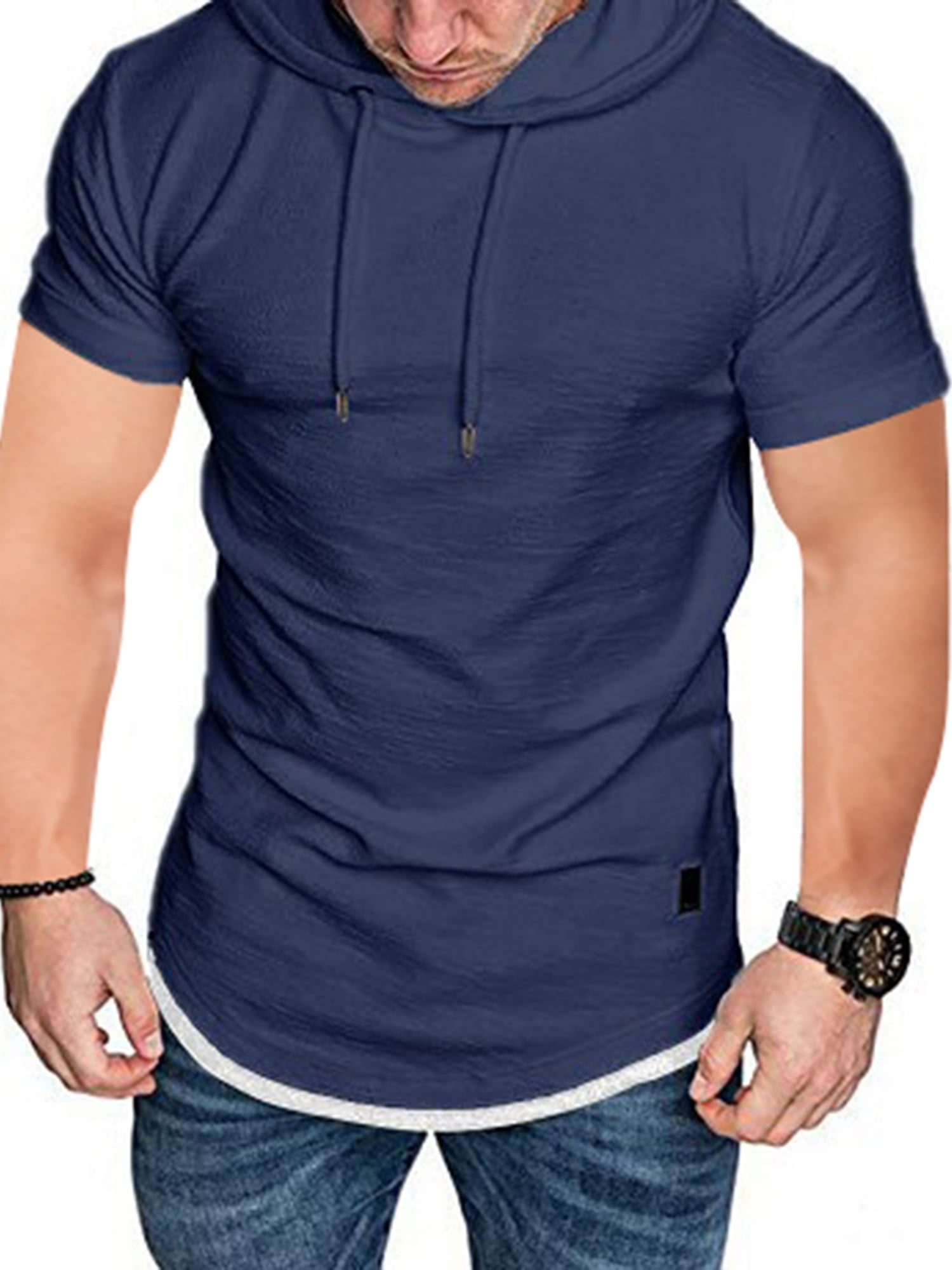 GXFC Men's Hoodie Short Sleeve Hooded Drawstring Muscle Fitness Tops ...