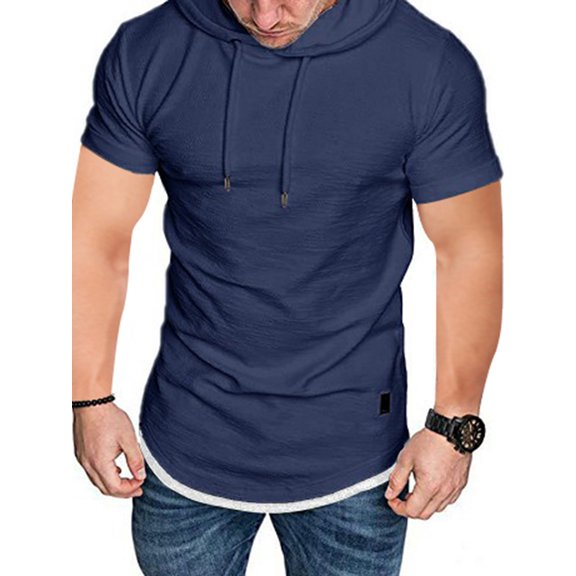 GXFC Men's Hoodie Short Sleeve Hooded Drawstring Muscle Fitness Tops Summer Sports T-Shirt