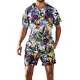 thumbnail image 1 of GXFC Men's Summer Hawaiian Shirt Outfits Short Sleeve Tropical Printed Button Down Shirt + Shorts Set Bathing Suit Casual Swimwear Beachwear 2Pcs for Men, 1 of 7