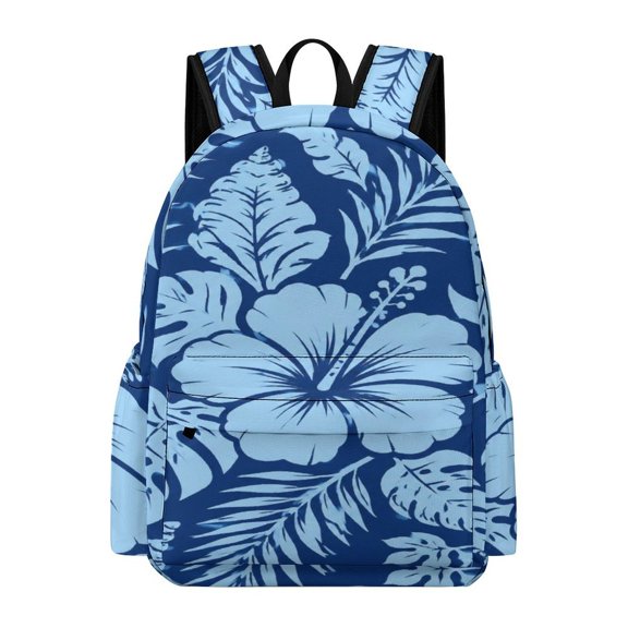 GXFC Navy Hibiscus Shell Leaf Pattern Printed Oxford Backpack, Large Capacity Laptop Backpack, Water Resistant, Travel Daypack for College Work Commuting Adults,